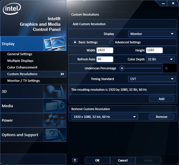 Intel Graphics and Media Control Panel