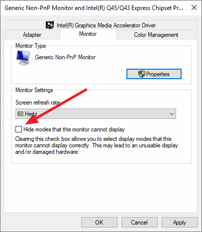 Hide modes that this monitor cannot display