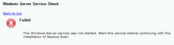 Backup Exec pre-install environment check failed