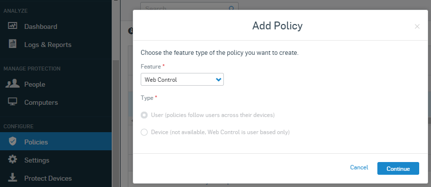 Sophos Central - Add Policy