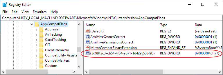 Registry Editor > AppCompatFlags