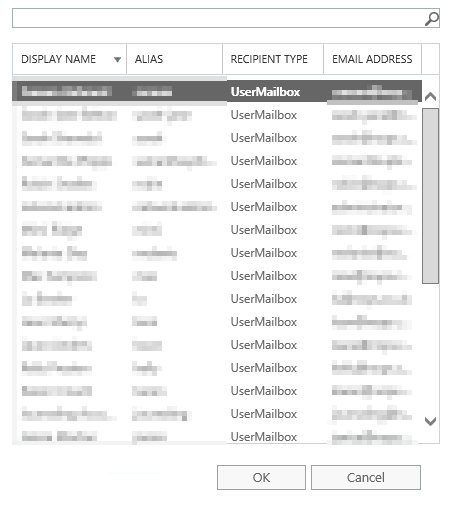 Exchange Admin Centre email address picker