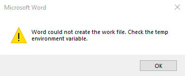 Word could not create the work file