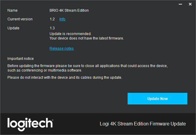 Logitech BRIO Firmware Update