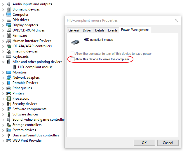 Device Manager > Mouse Power Management