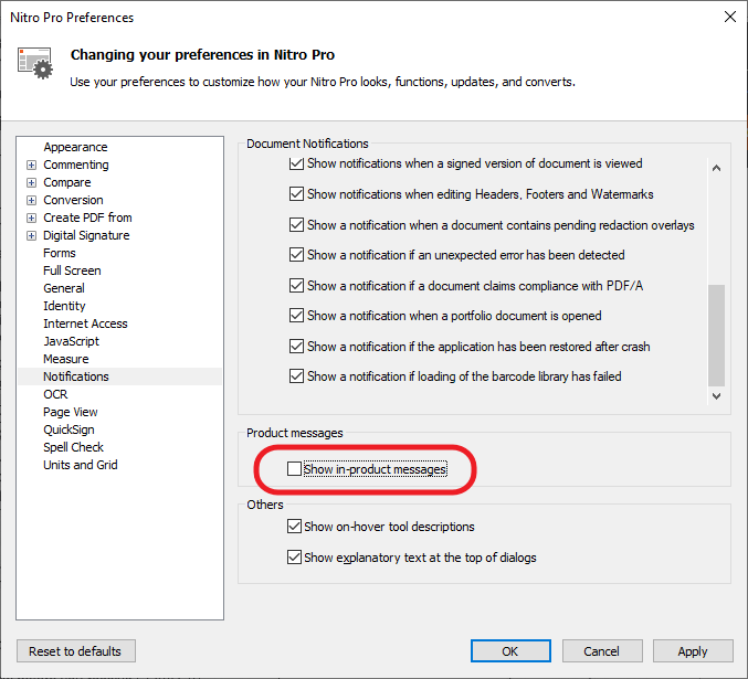 Nitro PDF - Show in-product messages