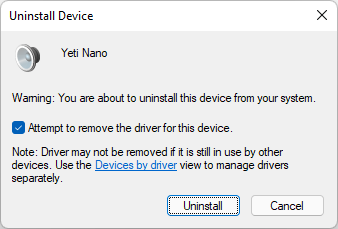 Device Manager - Uninstall Device