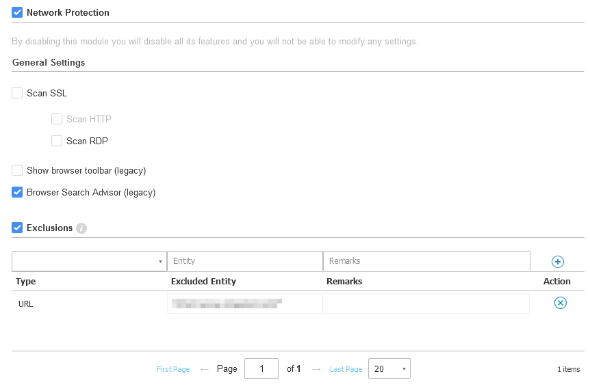 Network Protection > Exclusions