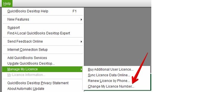 Help > Manage My License >  Change My License Number