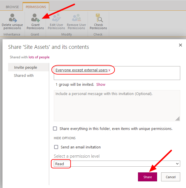 SharePoint Library > Grant Permissions