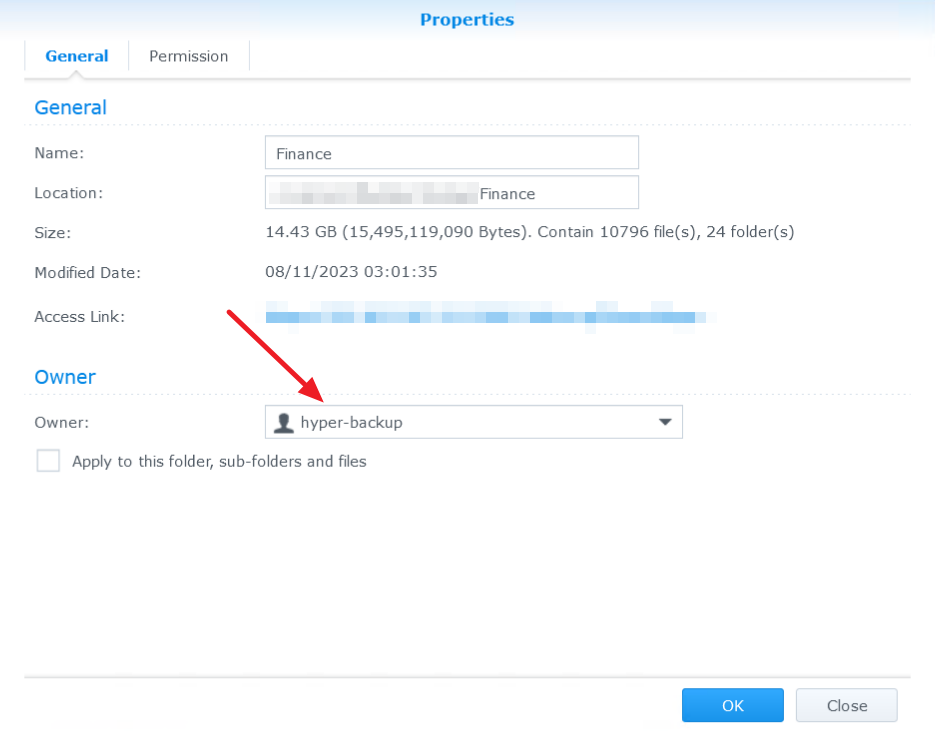 Synology NAS change folder's owner