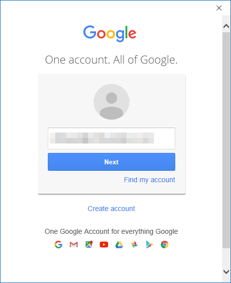 Google login form