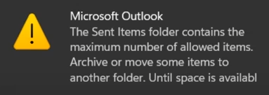 The Sent Items folder contains the maximum number of allowed items