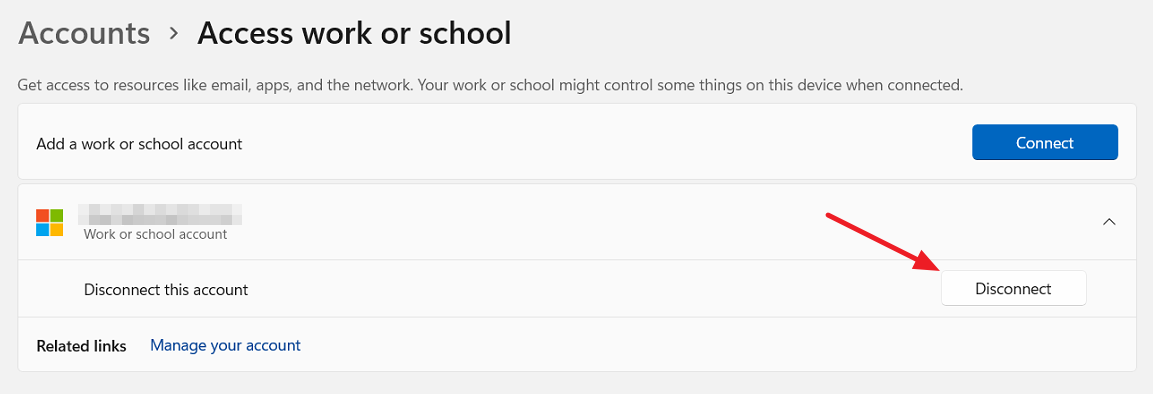  Windows Settings > Accounts > Access work or school