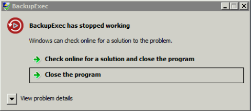 BackupExec has stopped working