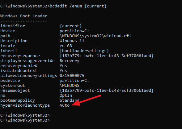 bcdedit /enum {current}