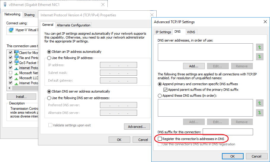 Register this connection's addresses in DNS